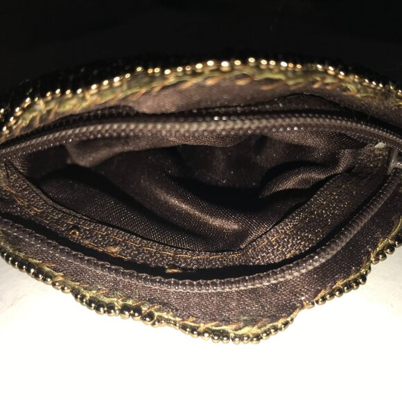 Vintage Copper Bronze Brown Beaded Bag / Small Zip Clutch - Picture 10 of 16